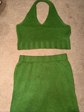 Bright Green Knit Skirt Set